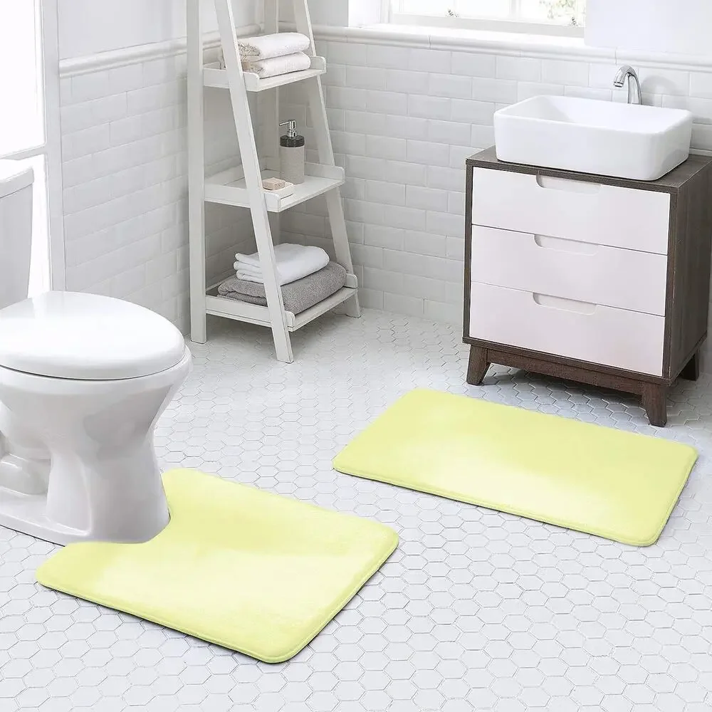 Walensee Extra Thick Memory Foam Bath Rug 24x36 Yellow Non-Slip Absorbent Mat